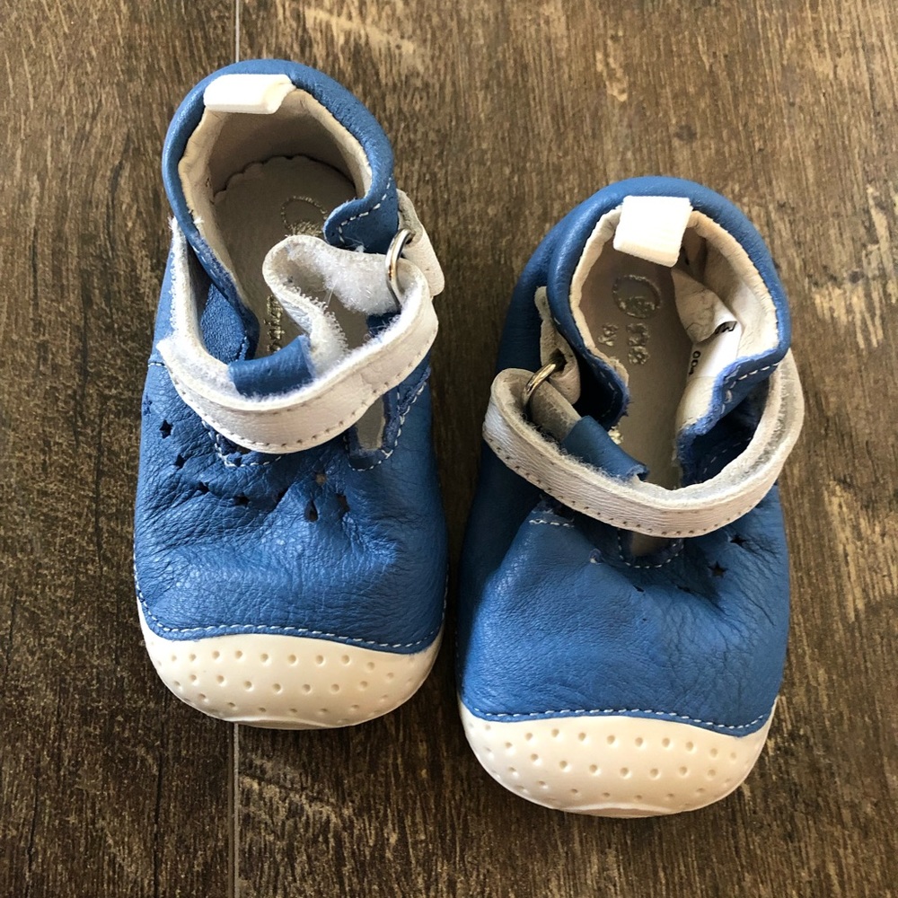 EUC Sz 1 Baby Botte Blue Genuine Leather Baby Walking Mary Jane Style Shoes